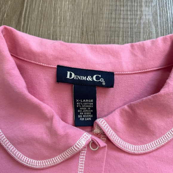 Denim & Company Cotton Pink Pajama Top With Snap Button Collared Size XL - Picture 3 of 11